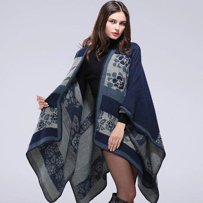 

Hand-stitched Thickened Ponchos And Capes Lengthened Winter Scarf Women Jacquard Shawl New Poncho With Batwing Sleeves For Women