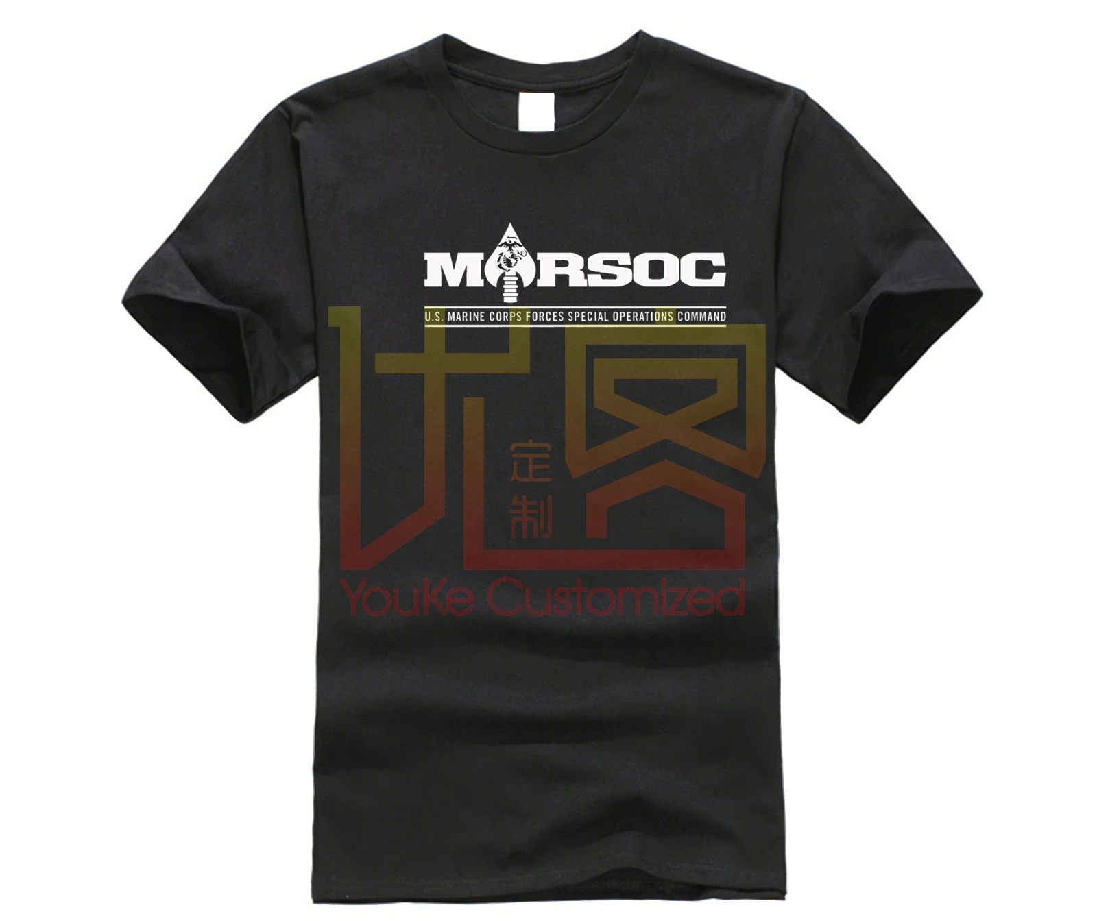 T-shirt Militare Marsoc Special Forces Marine Corps Men's Fashion Crew Neck Short Sleeves Cotton Tops Clothing Black | Мужская