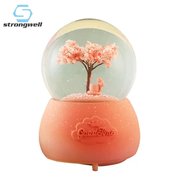 

Strongwell Four Season Abstract Tree Sculpture Crystal Ball Resin Home Decoration Desk Decor Christmas Music Box Birthday Gift