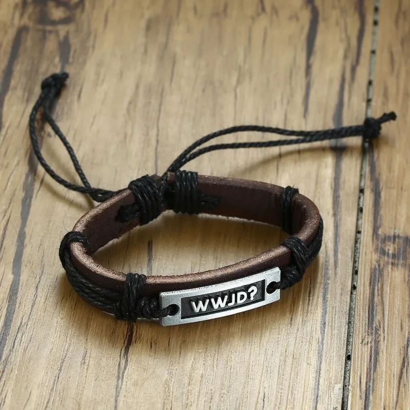 Wwjd Men's Leather Bracelet What Would Jesus Do Cuff Bangle Friendship