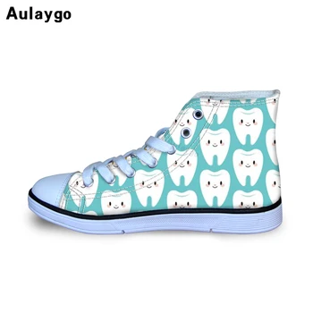 

Aulaygo 3D Teeth Print Kidd Shoes Fashion Children Canvas Shoe Cute Hospital Print Gift Boy Hiking Kid Lace Up Tennis New Flat