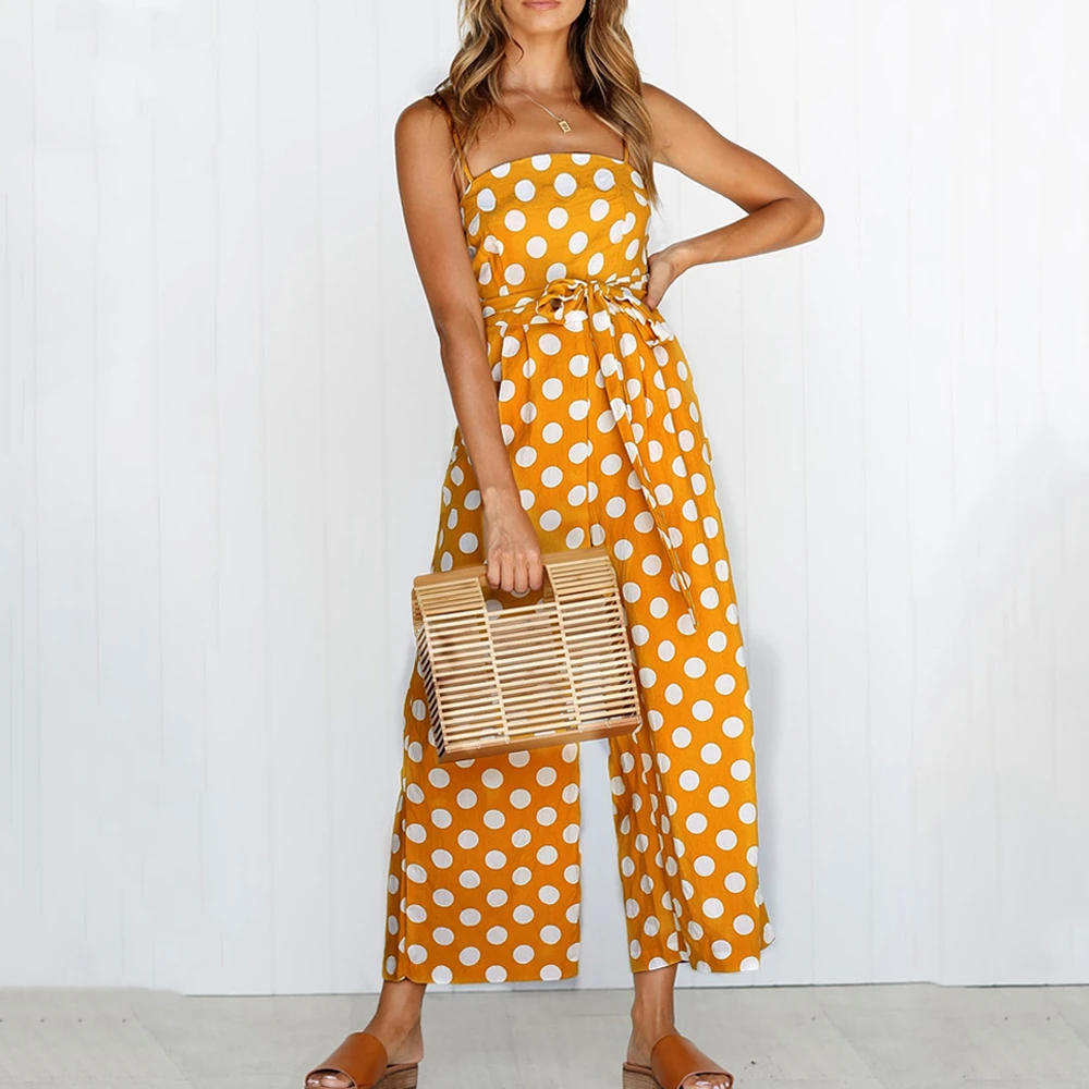 green and white polka dot jumpsuit