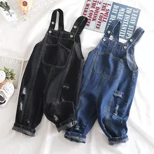 Рост 75-100 см; Новинка года; осенний джинсовый комбинезон для маленьких мальчиков; Детский комбинезон для малышей; Комбинезон для маленьких девочек; детские джинсы