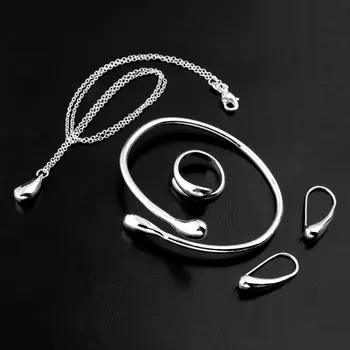 

100% Brand New Jewelry Sets Big Promotion Silver Water Drop Jewelry Set Bangles & Bracelets Necklace Rings Earrings For women