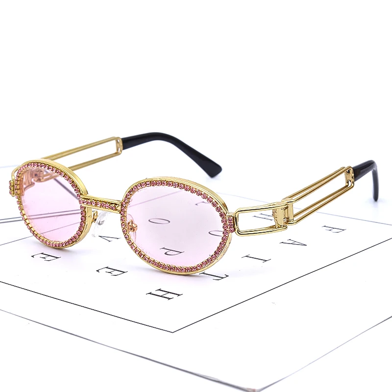 JASPEER круглые стразы солнцезащитные очки для женщин стимпанк алмаз солнцезащитные очки классические очки для мужчин прозрачные линзы Винтаж - Цвет линз: 4