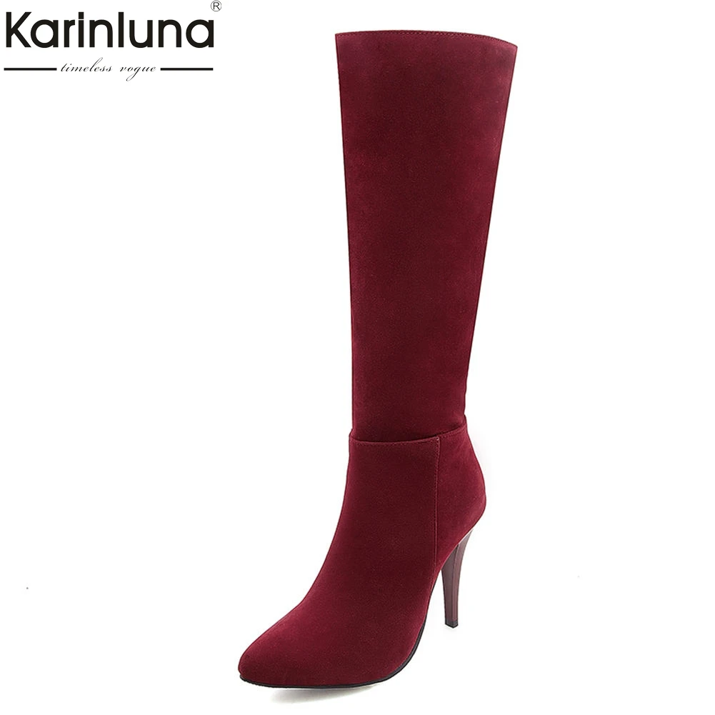 

Women's Big Size 32-48 thin high Heels mid-calf Boots Women Shoes sexy pointed toe lady Shoes Woman Boots Female botas de mujer
