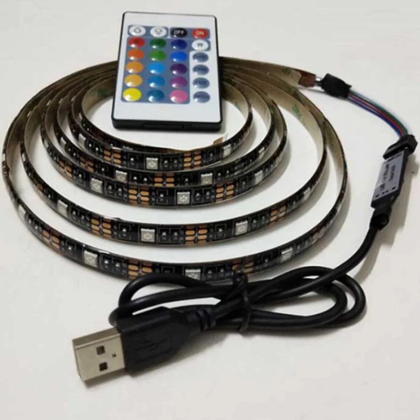

DC 5V USB LED with 5050 waterproof RGB LED lamp 1M 2M 3M RF 24 key remote control key is suitable for TV skateboard bicycle ligh