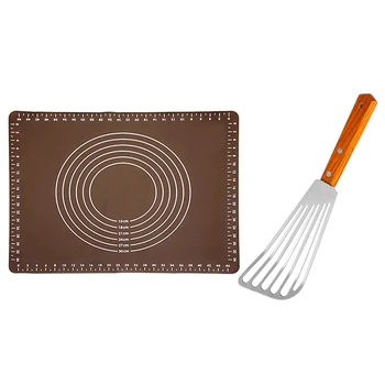 

Stainless Steel Cooking Shovel Beef Steak Frying Shovel Shovel with Coffee Color Silicone Kneading Pad Baking Mat
