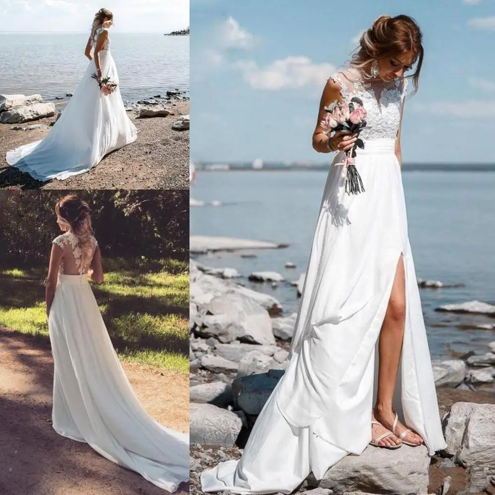 Vestido De Novia Chiffon Playa Vestidos De Novia 2020 Ver A Traves De La Espalda Boho Apliques De Vestido De Novia Partido Pais Vestido De Novia Vestidos De Novia Aliexpress