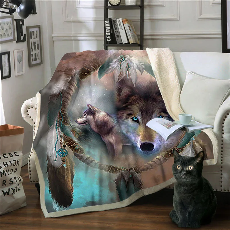 ONGLYP 3D Wolf Throw Blanket Sherpa Fleece Cozy Sofa Couch Bed for Adult and Kids Bedroom Plush Soft Decor | Дом и сад