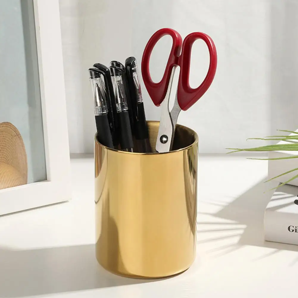 Pen Holders Organizer Space-saving Stainless Steel All-match Polished Brush Pots Plating Makeup Tools Holder Pen Containers pen holder desk organizer pen and brush holder brush holder