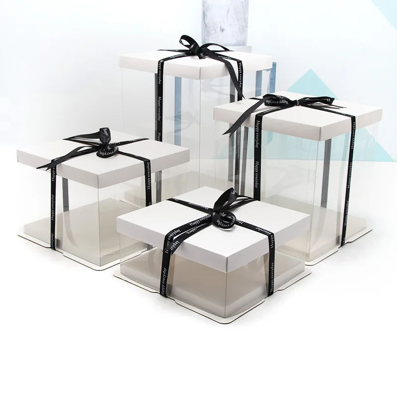 

cake box 4-16 Inches White Gift Box Simple Transparent Gift Boxes Contracted Cake Box Rose Bear Box Birthday Party Cake Gaine
