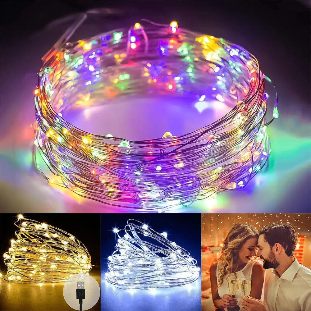 USB Plug In 100 LED DIY Micro Copper Wire String Lights Party Static Fairy Light Home Decoration