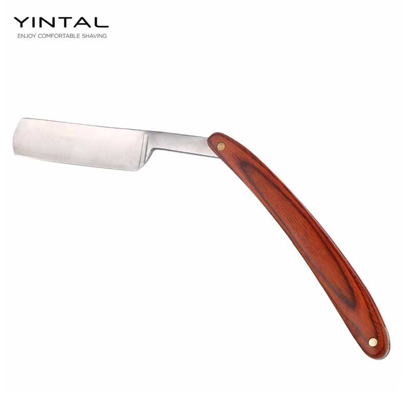 YINTAL для мужчин, бритва с прямой ручкой из бука, Классическая Парикмахерская бритва, лезвие из углеродистой стали, ручная бритва