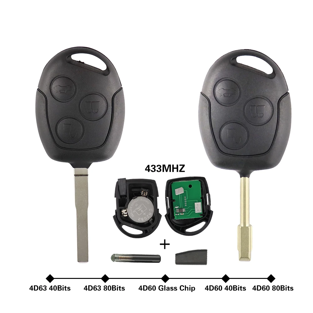 Chiave/Telecomando Per Ford Focus 2 Fiesta Transit Mondeo Fusion Galaxy Transit 433mhz 4d60 4d63 40 80 Bit Di Chip - 3 Tasto Ford - H9eb15f24a71f428588b9c5c63db9af17v