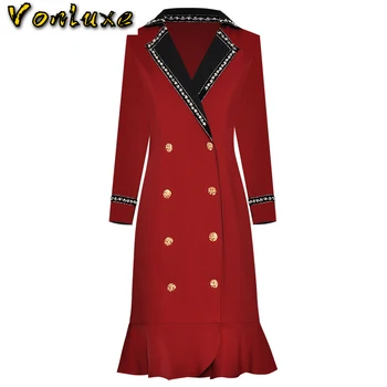 

Elegant Runway Office Lady Long Sleeve Ruffle Red Blazer Dress Women Slim Bodycon Midi Spring Autumn Fashion Work Wear Clothes