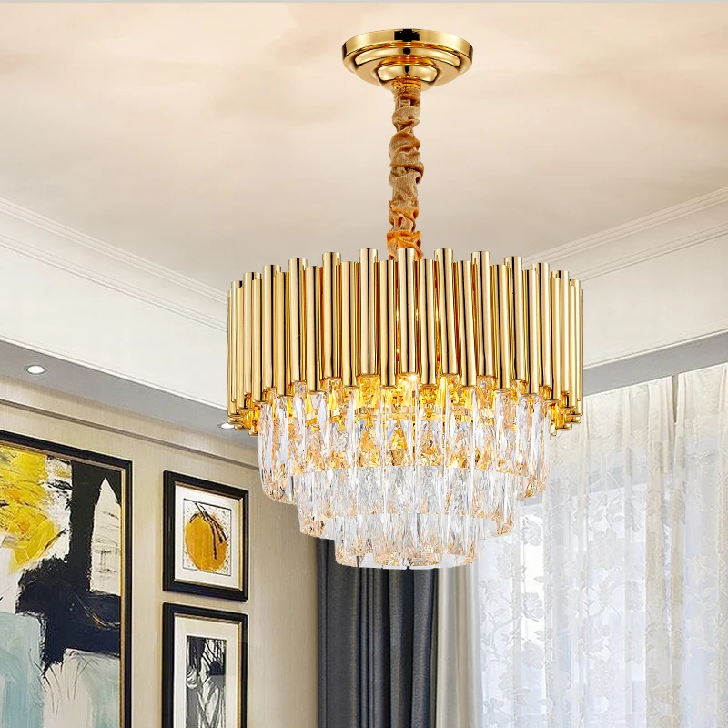 

Modern Luxury Round Design Crystal Gold Chandelier Lighting For Foye Lights Home LED Chandeliers Dinning Room Light Fixtres 2019