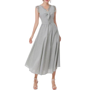 

Sleeveless V-neck Maxi Dress Plus Size Women Elegant Wrap Vestido Slim Pleated Party Dresses Solid Vintage Long Dress Femme Robe