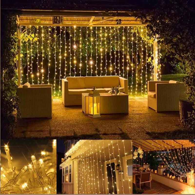LED Christmas Curtain Light 3x3m String Lights Water Waterfall Lamp Wedding Room Decor Garland Garden Decoration Fairy | Освещение