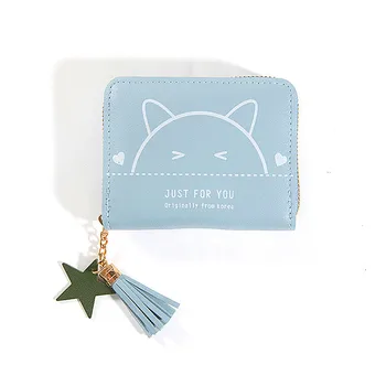 

Card Wallet Holder Wallet Female Short 2020 Zipper Wallets Pu Leather Student Printing Simple Small Fresh