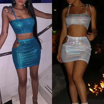 

Sexy Womens Sleeveless Crop Tops Bodycon + Skirt Ladies Clubwear Tracksuit 2pcs