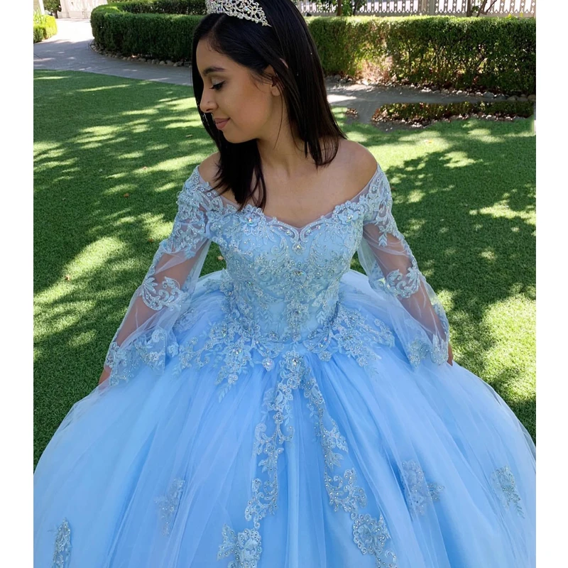 Роскошный светильник бальное платье небесно голубого цвета Quinceanera платья с