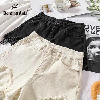 

Woman Denim Shorts Loose Wide-leg High Waist Jeans Short Korean Style Solid Streetwear Asymmetrical Female Hotpants 2020 Fashion