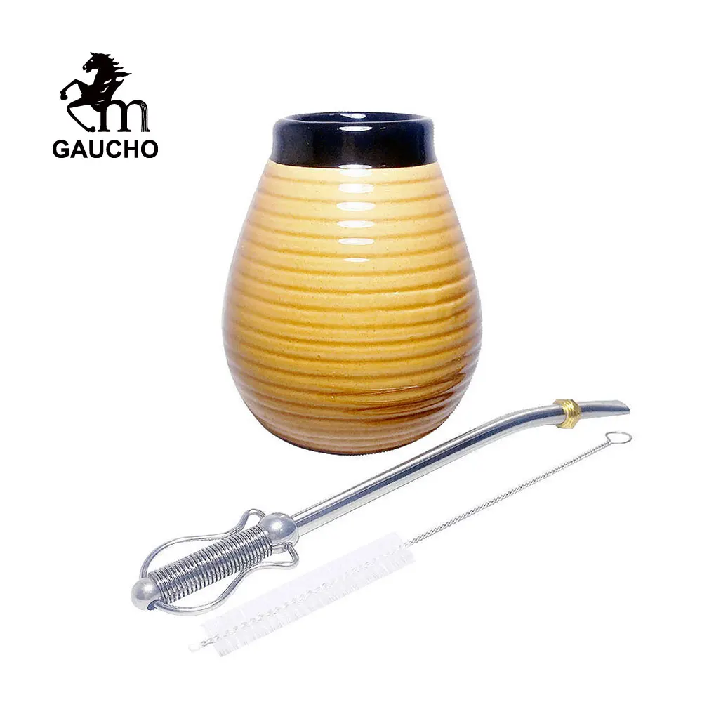 1 Set/Lot Yerba Mate Calabash Gourd Ceramic Cup Kits With Bombilla Straw And Cleaning Brush Hot