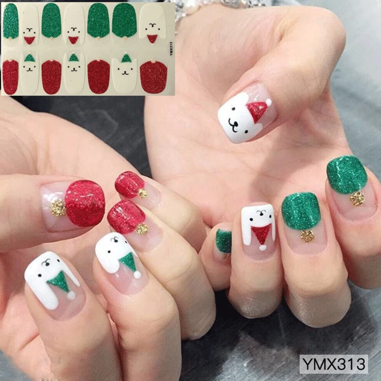 DIY Nail Art ремесло обертывания Рождественская тема наклейки для ногтей Снеговик Снежинка узоры клей год наклейки для подарков - Цвет: ymx313b