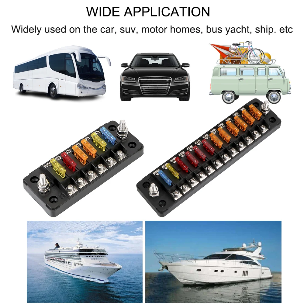 High Capacity Flame Retardant Fuse Box Holder with Cover - 6 to 12 Blade Slots