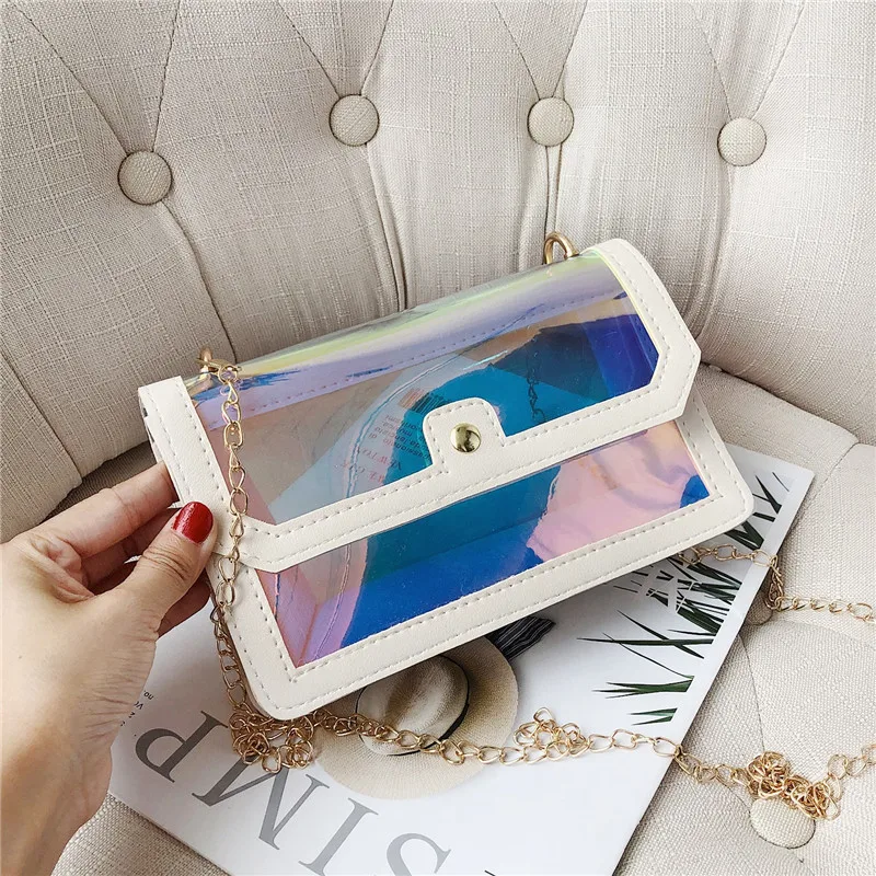 

2019 Summer New Style WOMEN'S Bag Fashion PVC Transparent Packet Simple Laser Chain Crossbody Bag