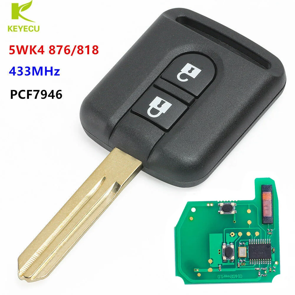 

KEYECU Remote Transmitter key Fob 2 Button 433MHz ID46 for Nissan Elgrand X-TRAIL Qashqai Navara Micra Note NV200 5WK4 876/818