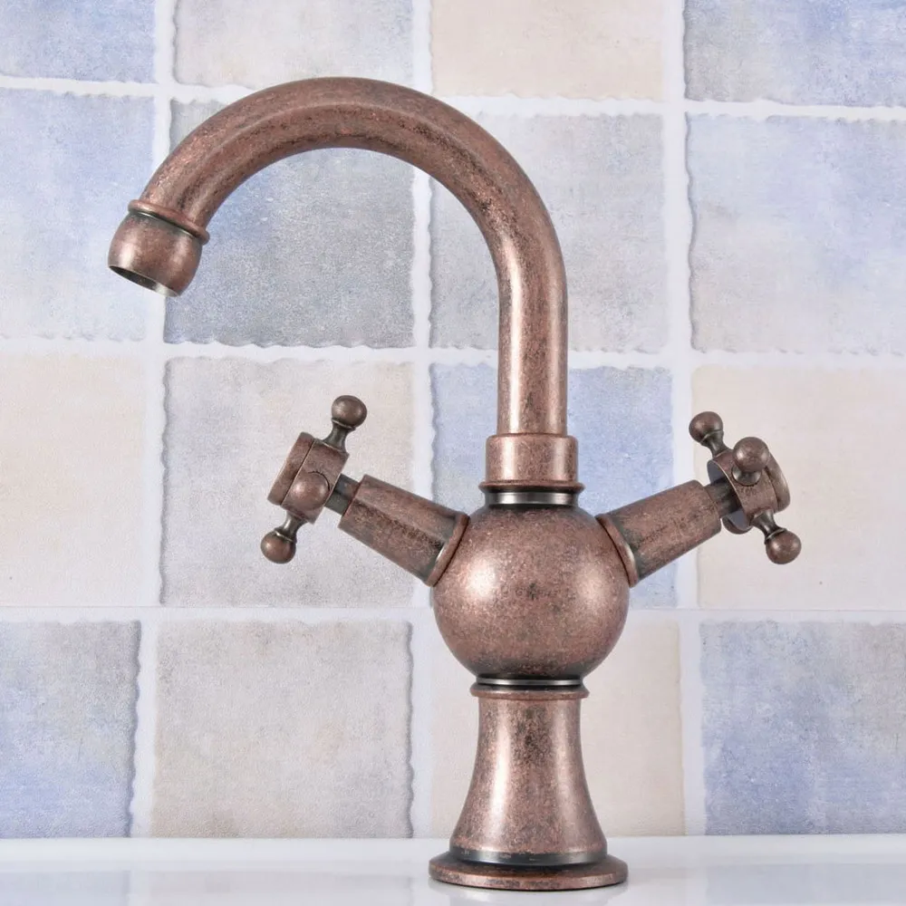 

Римский красный античный медный Поворотный Смеситель для кухни с двумя крестовыми ручками для ванной комнаты смеситель для раковины кран asf629