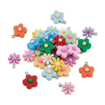 

30pcs/set Daisy Flower Resin Pendants Charms with Screw Eye Pin Peg Bails For DIY Bracelet Necklace Earring Jewelry Accessories