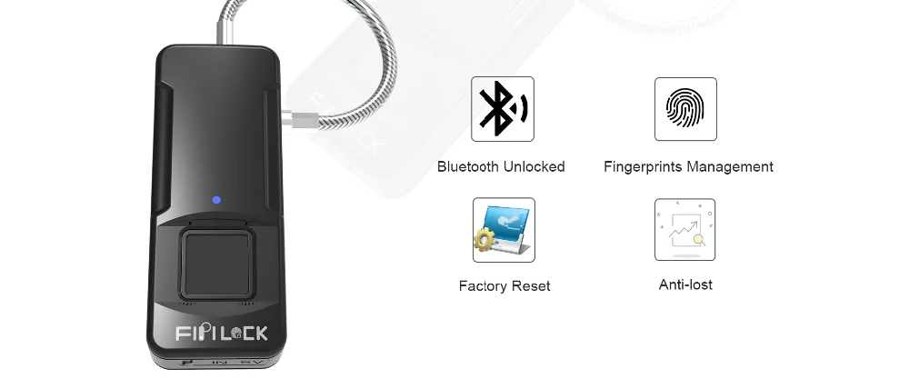 Fipilock Bluetooth, отпечаток пальца Замок без ключа USB Перезаряжаемые двери Чемодан замок для чемодана Анти-кражи отпечатков пальцев замок с кабелем