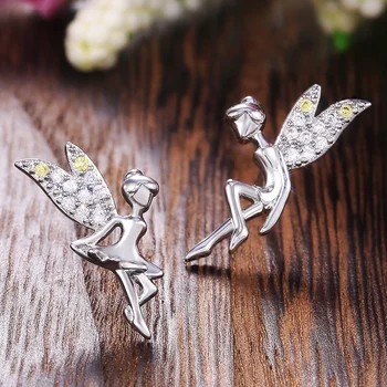 

Huitan Delicate Fairy Stud Earring Women with Shine Cubic Zircon Wing Flying Little People Fine Gift for Girl Daily Wear Earring