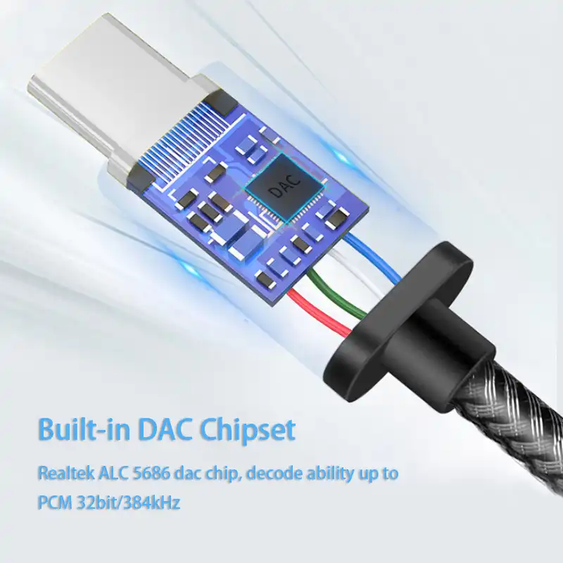 Realtek ALC5686 USB Type C DAC Headphone Amp 16 32Ω with 3.5mm Output SNR 125dB PCM 32b/384kHz