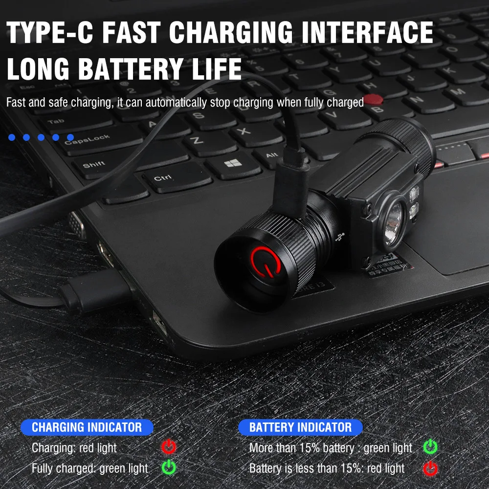 HP500 Powerful LED Headlamp Type-C Rechargeable 18650 Headlight Waterproof Head Torch Fishing Hunting Lantern BORUiT head flashlight cob headlamp