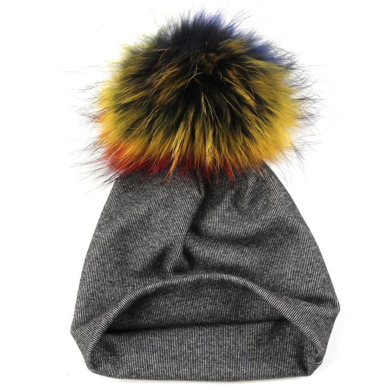 Geebro/Детские шапочки для мальчиков и девочек, зимние теплые шапочки для новорожденных, шапки унисекс с черепом для 0-9 месяцев, с помпоном из натурального меха 15 см