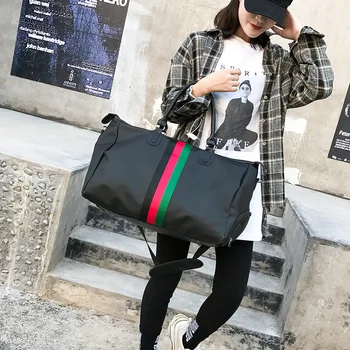 

Stylish Nylon Waterproof Multifunctional Short Travel Bag Stripe Portable with Shoes Luggage Waterproof Large Capacity Gym Bag
