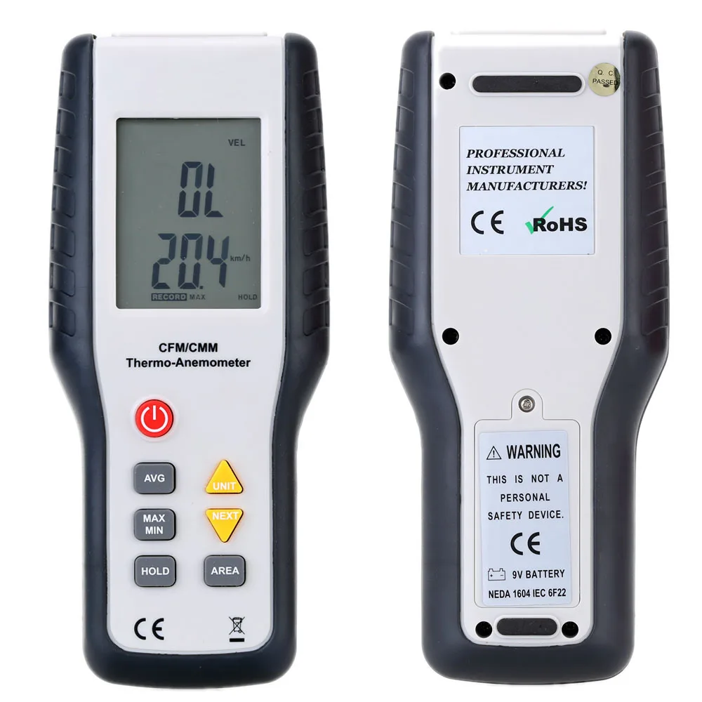 High Sensitive Anemometer LCD CFM/CMM Display Wind Speed Anemograph Thermal Thermo-Anemometer Infrared Thermometer Measurement