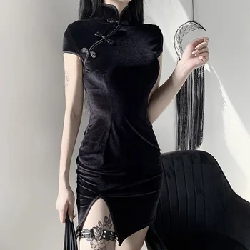 Goth Dark women dress cheongsam chinese style skinny mini dress streetwear sexy vintage harajuku summer women clothing slim 2020 3