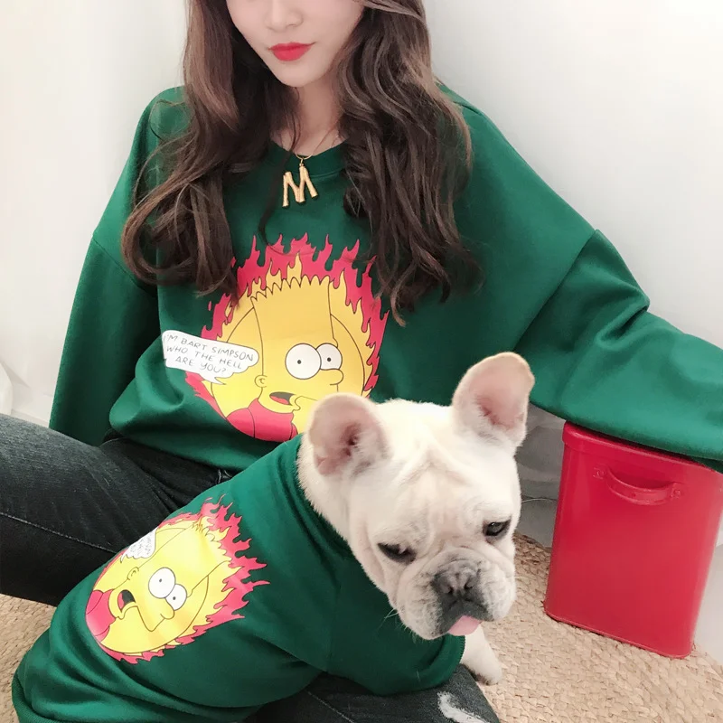 

Warm Pet Dogs Hoodies Simpson Pattern Puppy Clothes Cute Autumn and Winter Dog Accessories Family Clothes