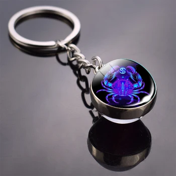12 Constellation Keychain Fashion Double Side Cabochon Glass Ball Keychain Zodiac Signs Jewelry For Men For Women Birthday Gift 20