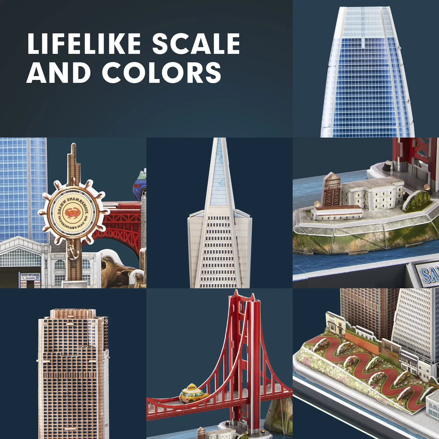 CubicFun 3D Metal Puzzles For Kids Adults LED San Francisco City Architecture Model, Golden Gate Bridge,555 California Street 3