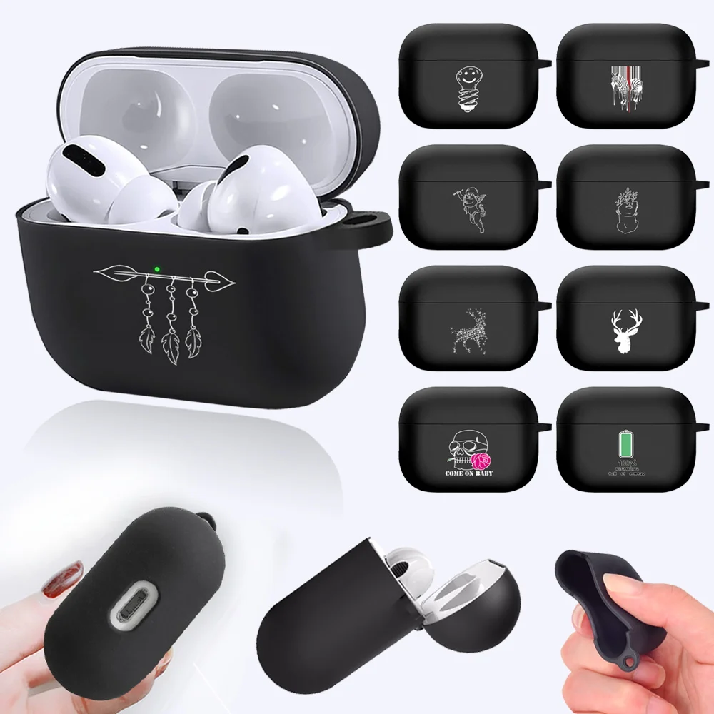 

AirPod Cases for Apple AirPods Pro A2084 A2083 Black Soft Silicone Bluetooth Wireless Earphone Cover Pattern Headphone Case