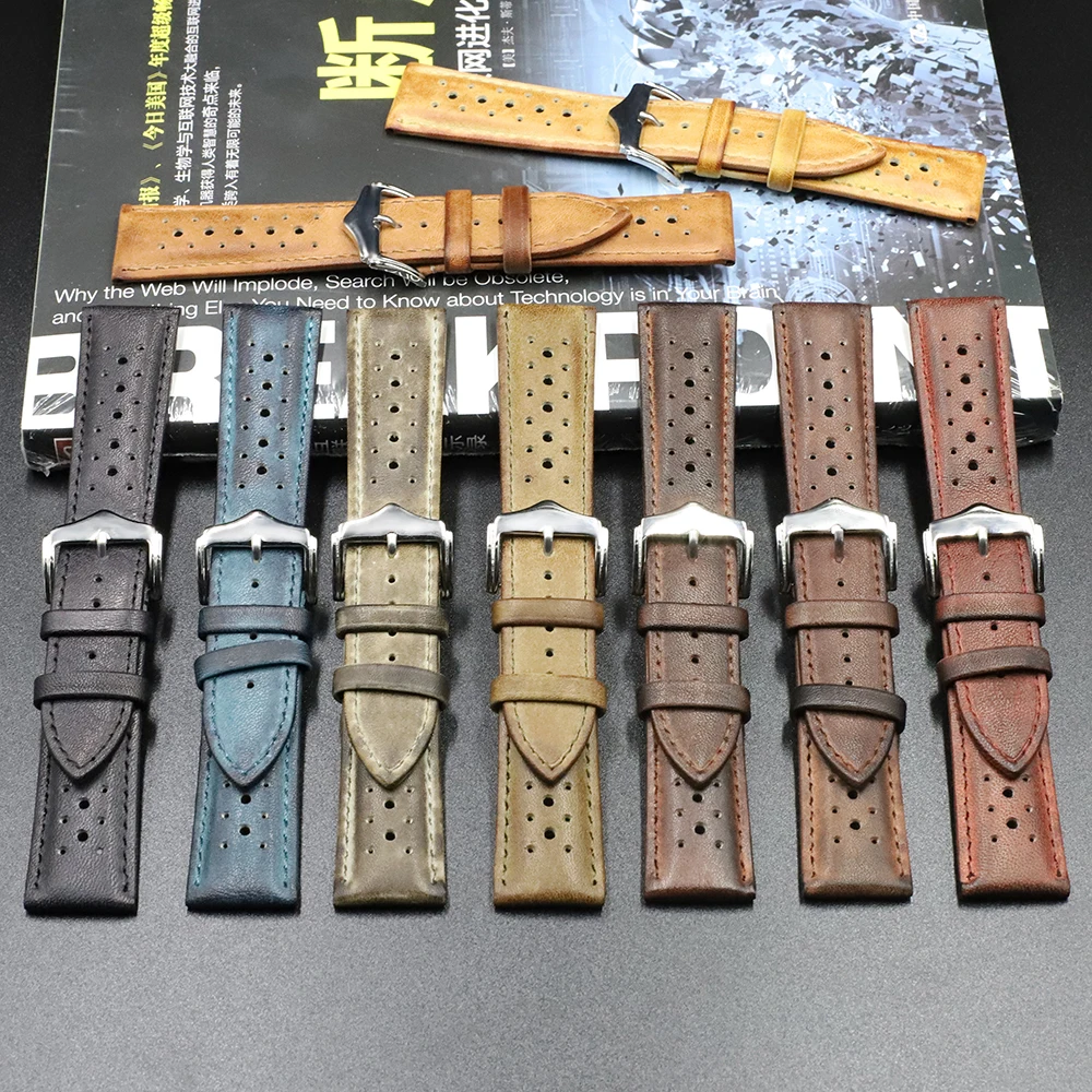 

Genuine Leather Watch Band 18mm 20mm 22mm 24mm Waterproof Porous Breathable Sport Men Women Watch Strap Replacement
