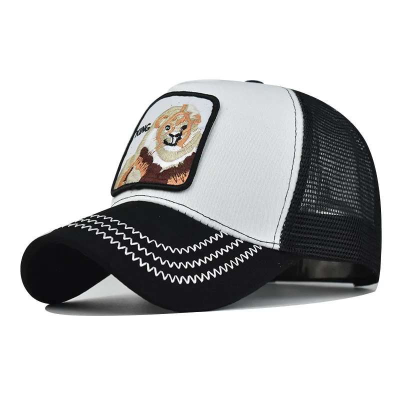 

Men's Baseball Cap Fashion Snapback Hat With Lion Patch Casual Cotton Dad Hats Breathable Mesh Trucker Caps Men Hip Hop Bones