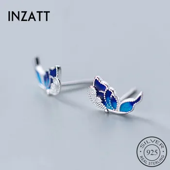 

INZATT Real 925 Sterling Silver Blue Enamel Butterfly Stud Earrings For Fashion Woman Cute Fine Jewelry MInimalist Accessories