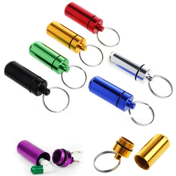 

Portable Mini Pill Case with Keychain Aluminum Cache Drug Storage Box Seal WaterProof Outdoor First Aid Container MedicineBottle